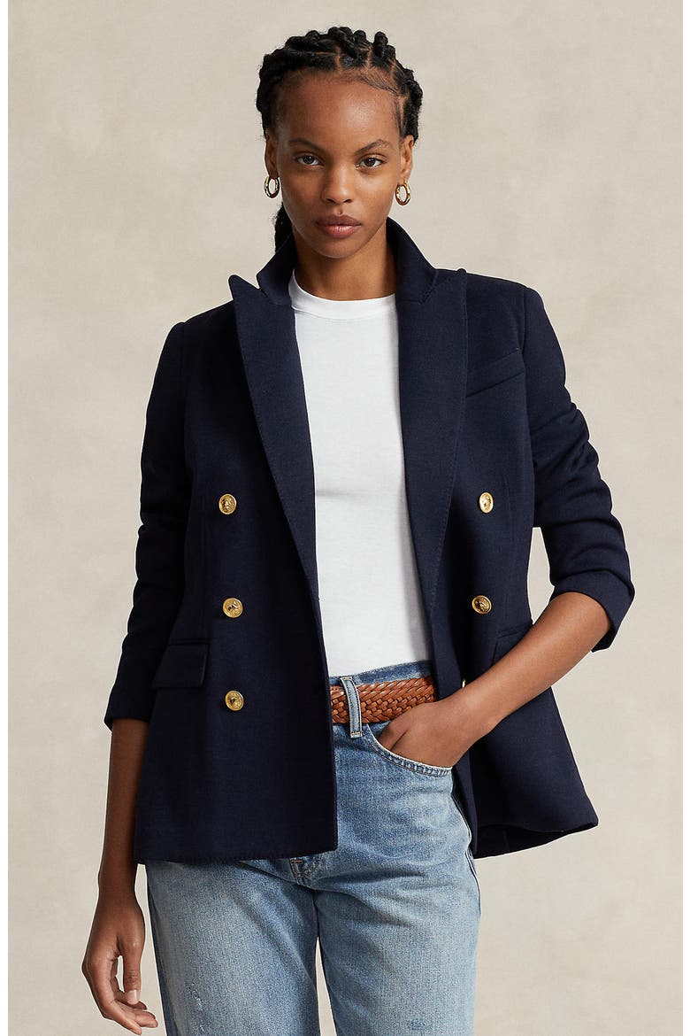 Double Breasted Knit Blazer, Alternate, color, PARK AVENUE NAVY