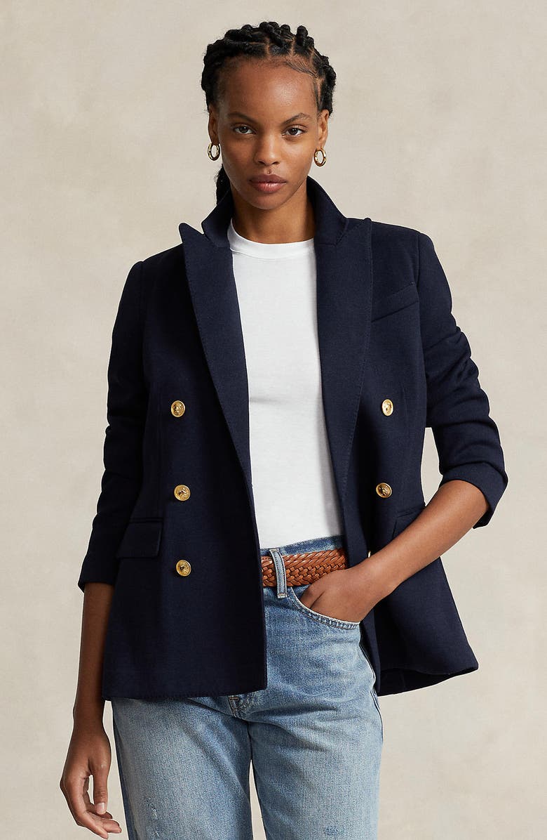 Polo Ralph Lauren Double Breasted Knit Blazer, Alternate, color, Park Avenue Navy