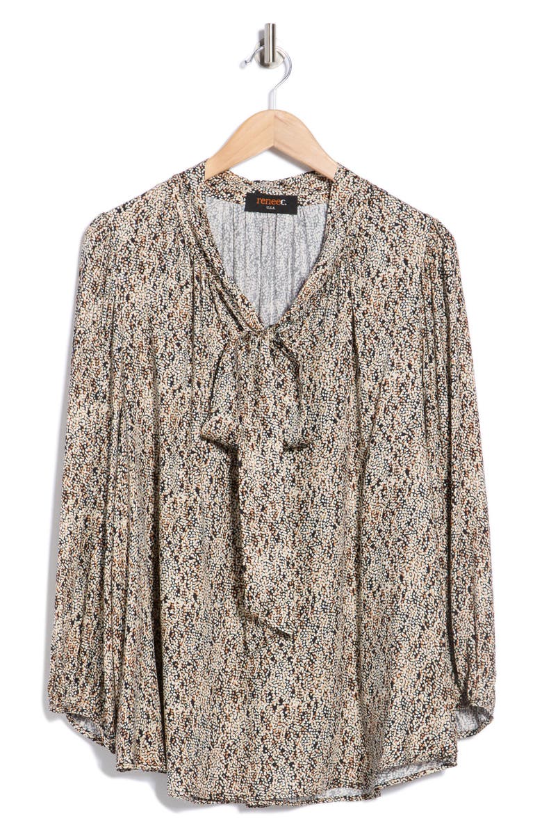 Renee C Tie Neck Long Sleeve Top, Main, color, Black