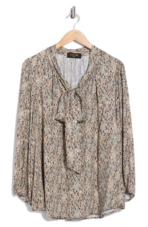 Tie Neck Long Sleeve Top (Plus)