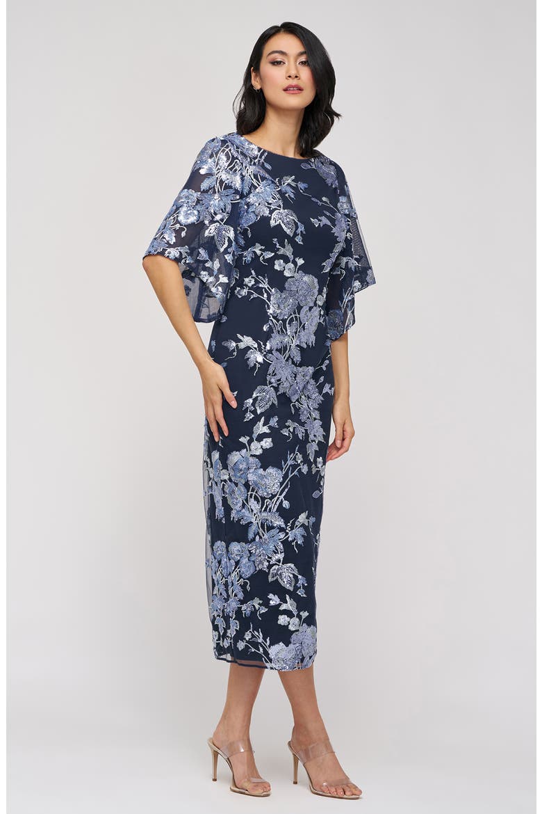 Lea Sequin Embroidered Flutter Sleeve Cocktail Dress, Alternate, color, NAVY MULTI