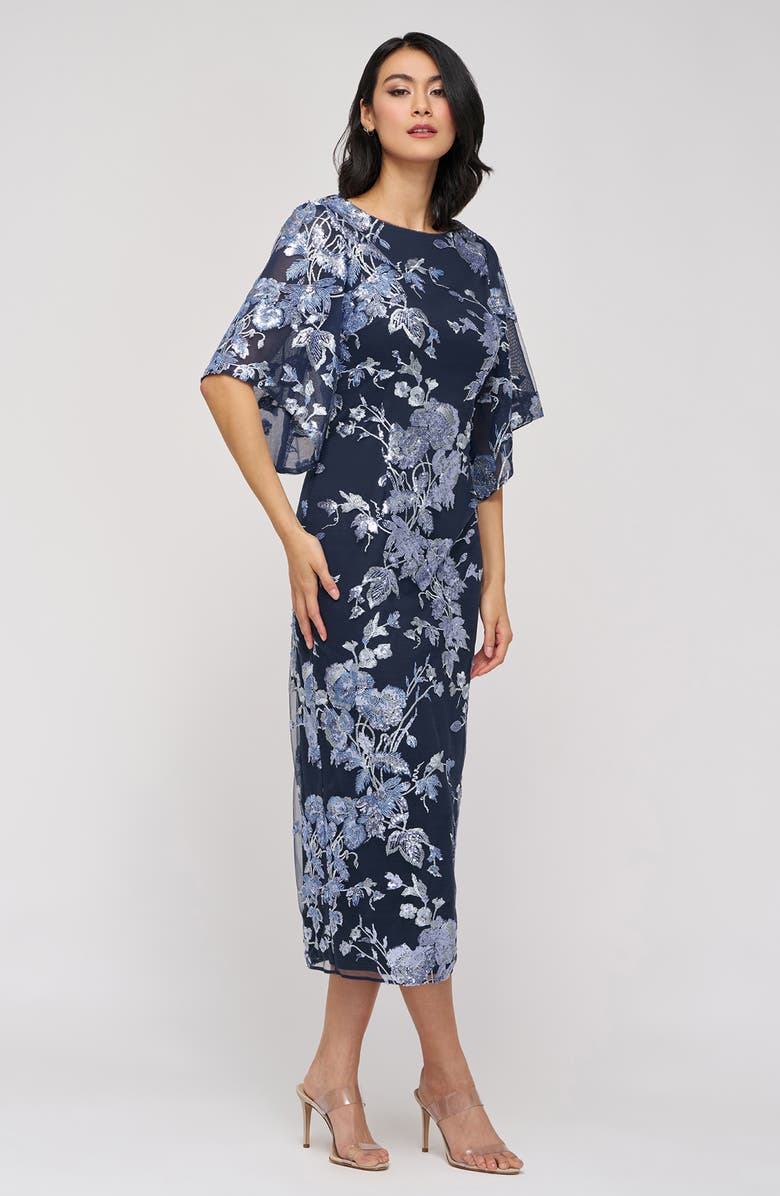 JS Collections Lea Sequin Embroidered Flutter Sleeve Cocktail Dress, Alternate, color, Navy Multi