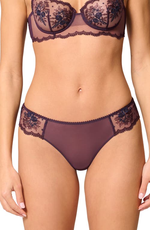 Simone Perele Intrigue Floral Embroidered Tanga In Purple