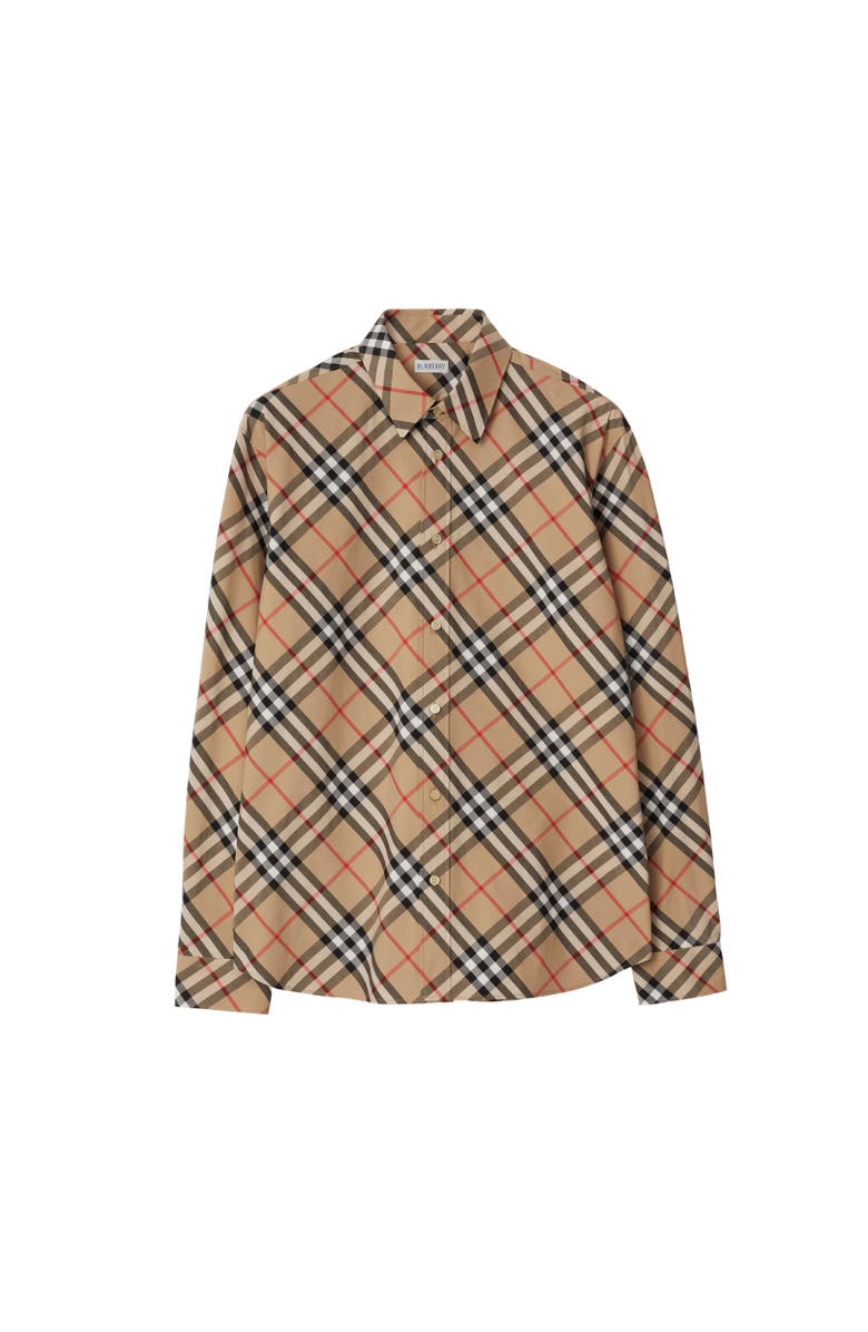 Burberry Regular Fit Check Cotton Shirt, Alternate, color, Sand