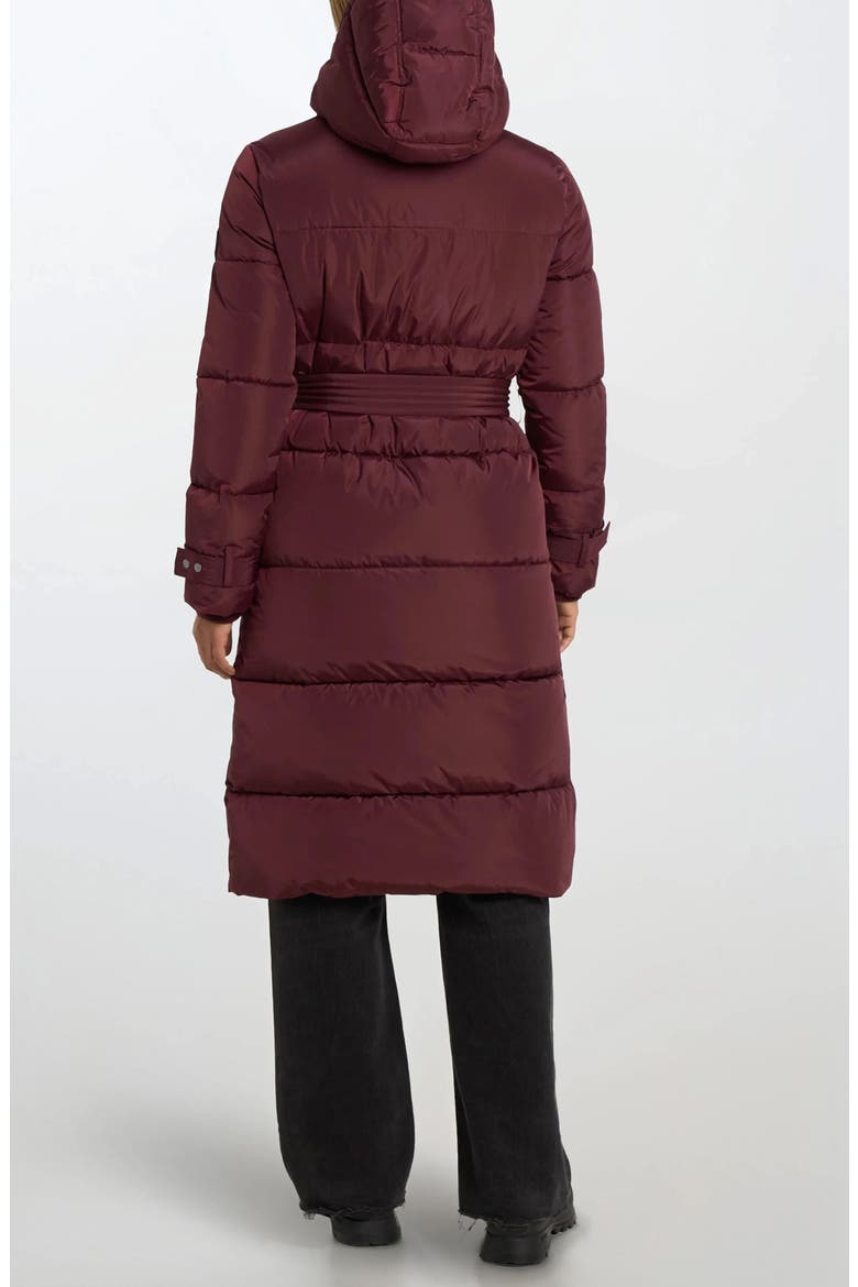 Mara Belted Maxi Puffer Coat with Removable Hood, Alternate, color, CHERRY