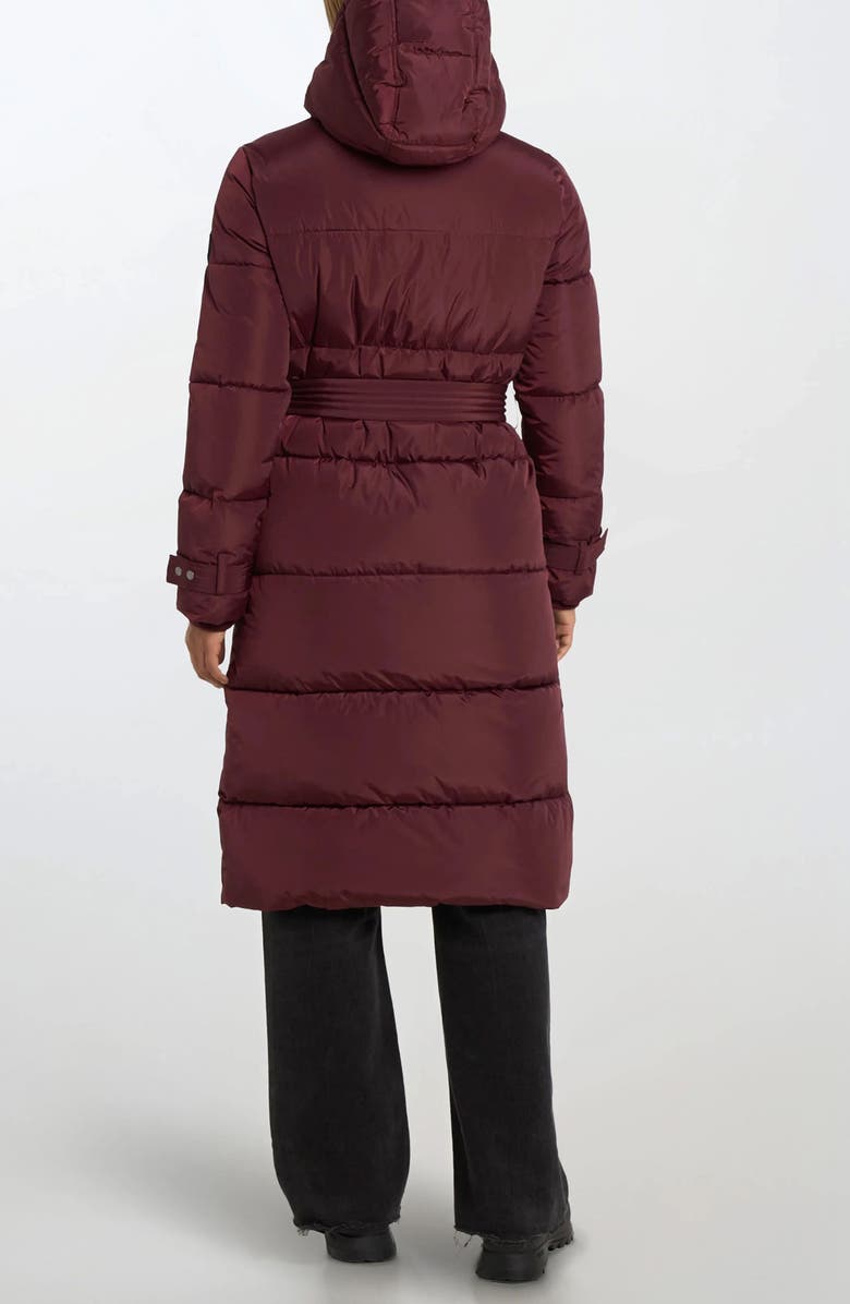 Noize Mara Belted Maxi Puffer Coat with Removable Hood, Alternate, color, Cherry