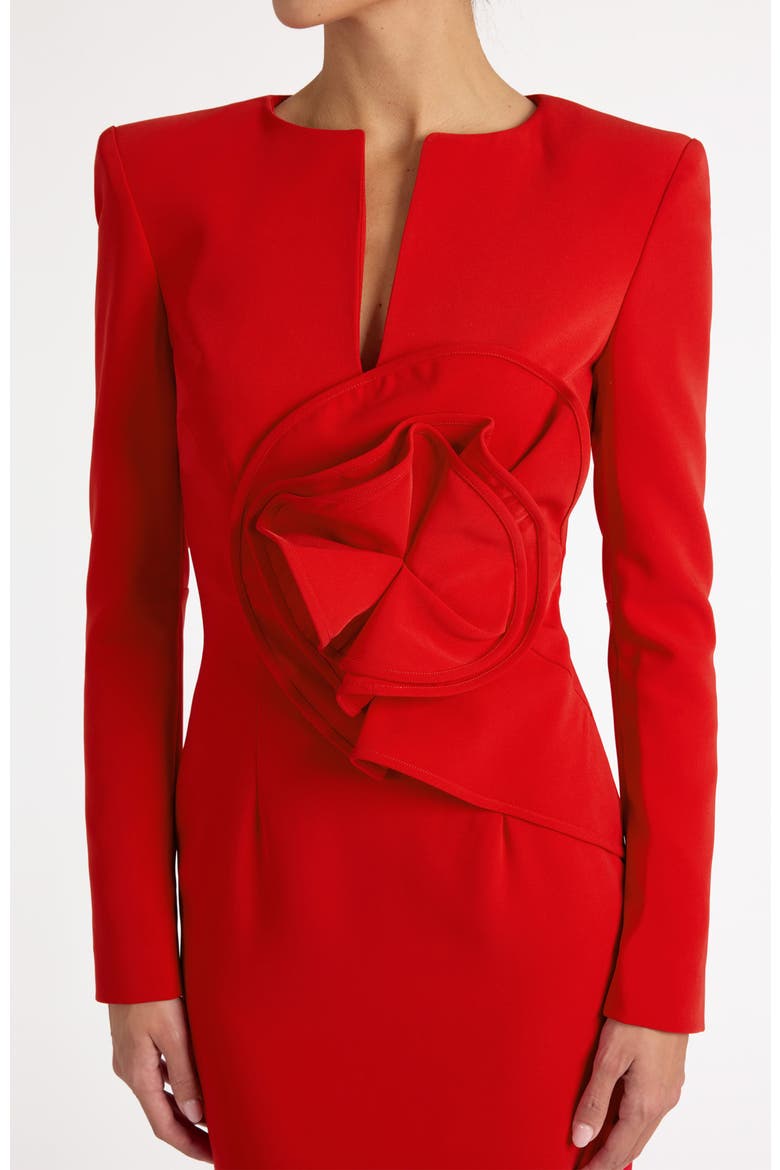 Maya Long Sleeve Midi Dress in Stretch Crepe, Alternate, color, SCARLET