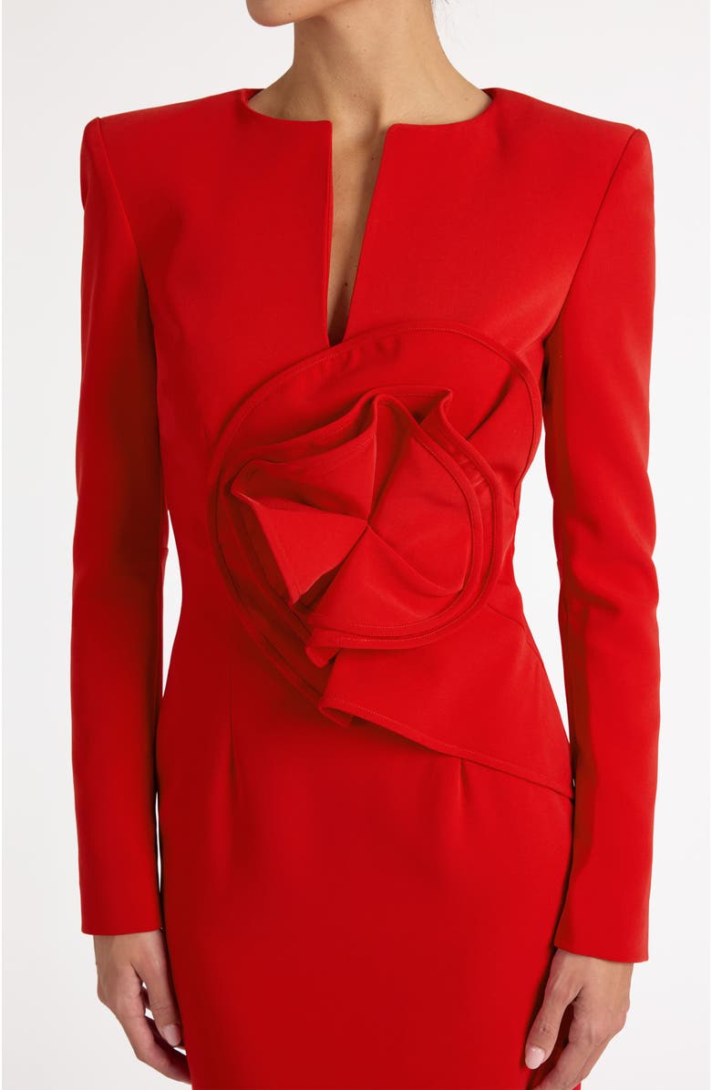 Santorelli Maya Long Sleeve Midi Dress in Stretch Crepe, Alternate, color, Scarlet