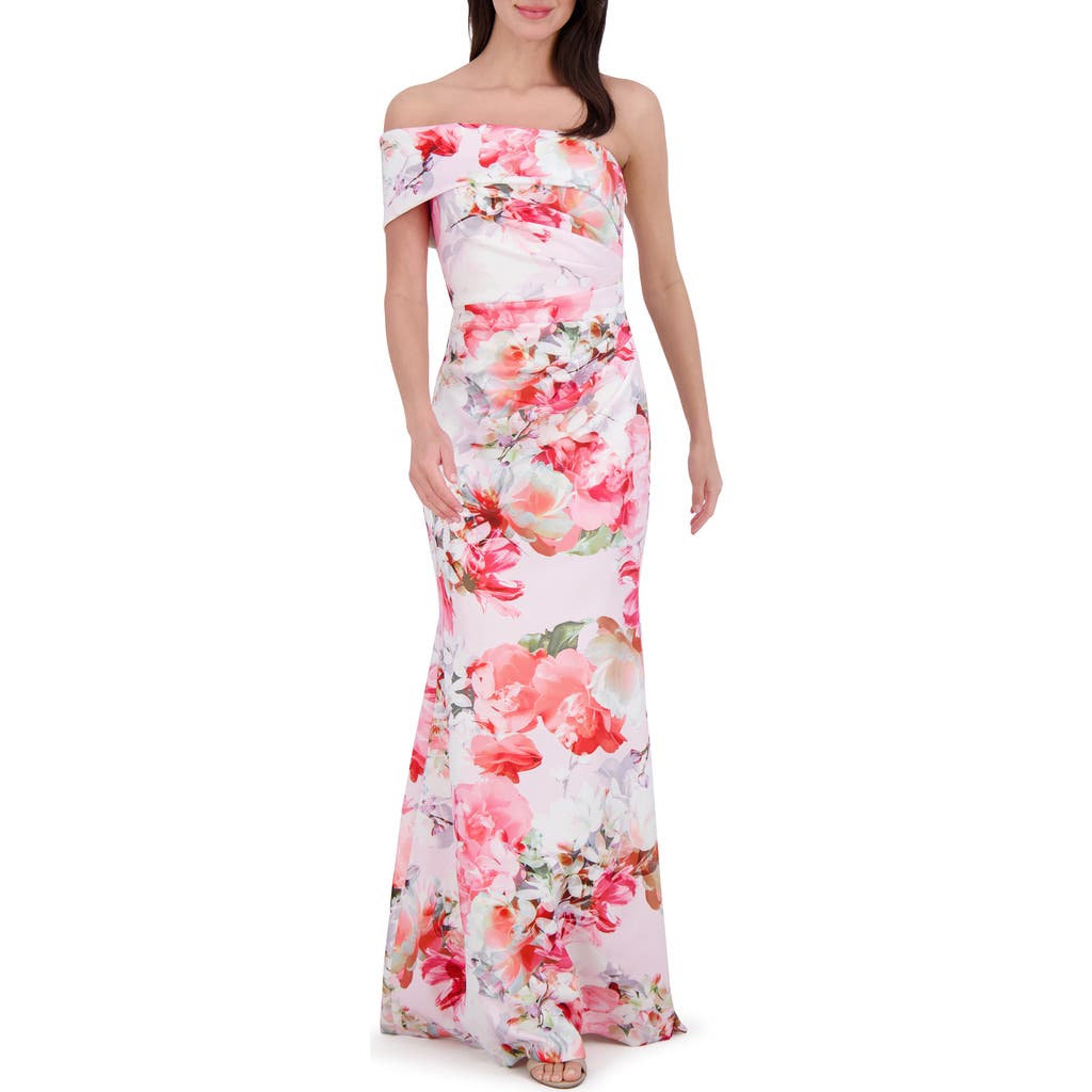 Eliza J Floral Off The Shoulder Mermaid Gown In Blush