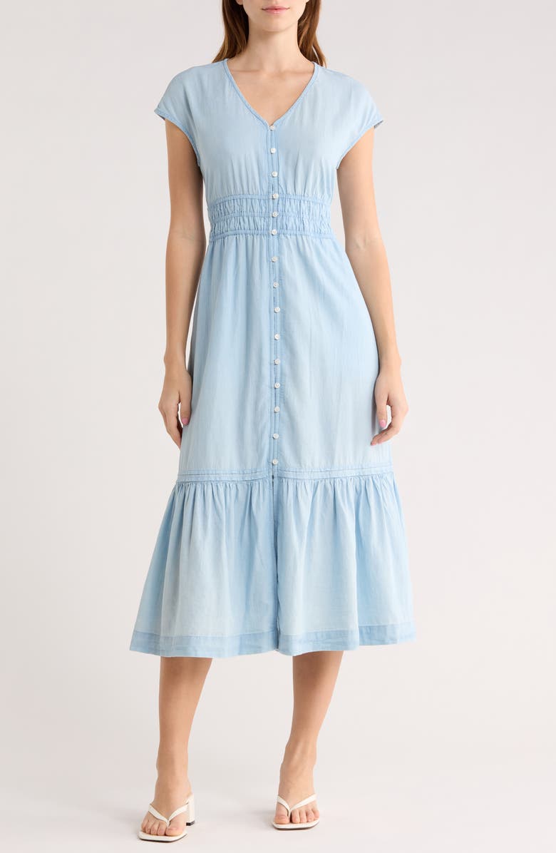 Melrose and Market Smocked Waist Chambray Dress, Main, color, Light Wash