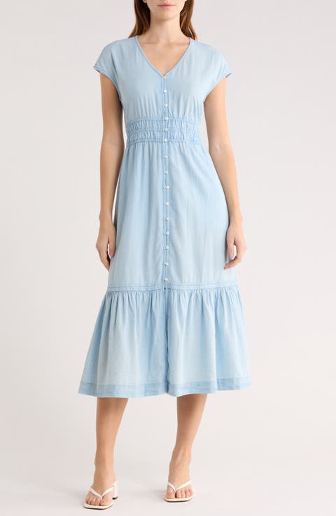 Smocked Waist Chambray Dress