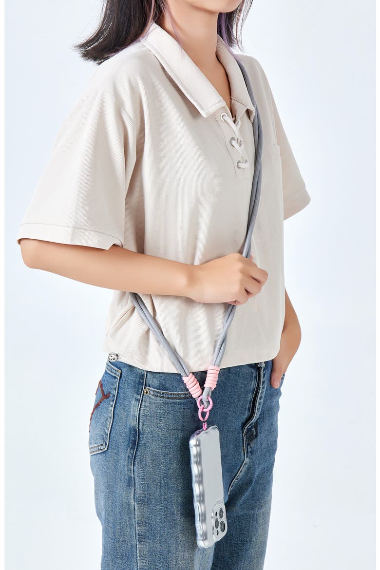 Loose Braid Crossbody Phone Lanyard, Alternate, color, GRAY/ PINK