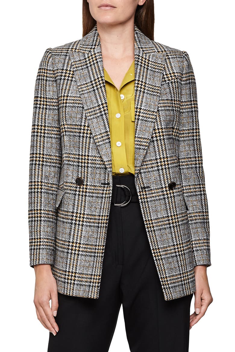 Leighton Windowpane Check Double Breasted Blazer, Main, color, YELLOW CHECK