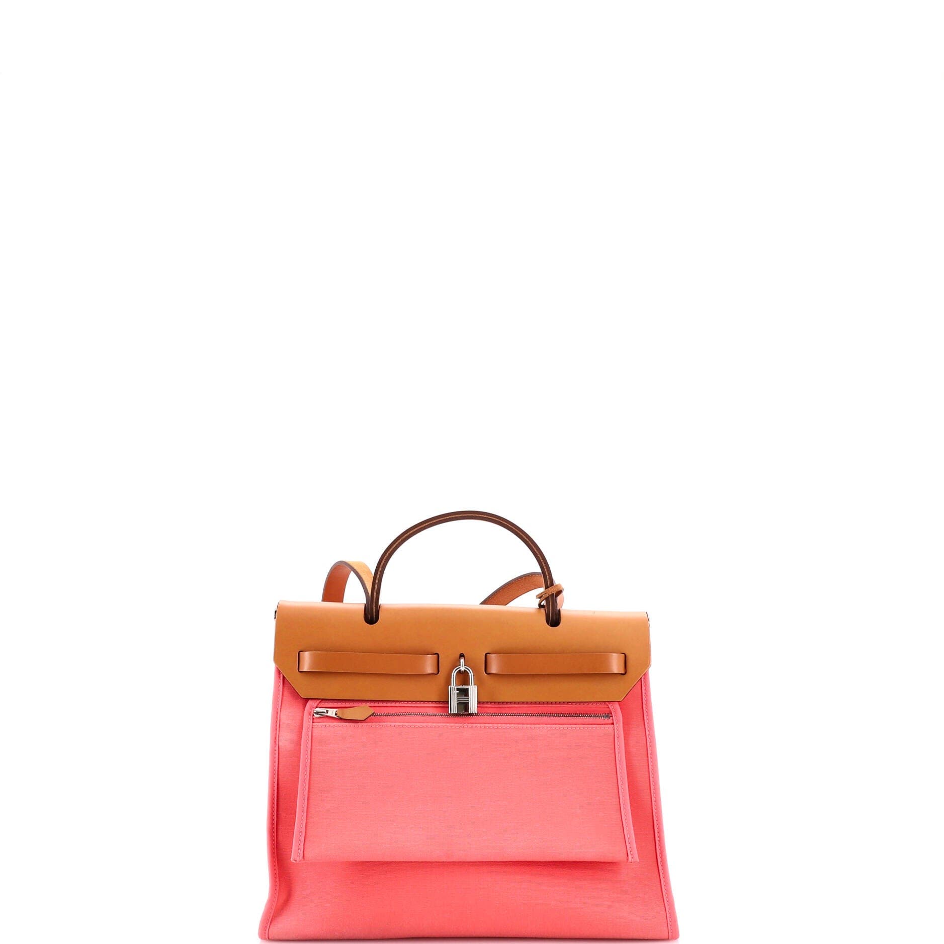 Pre-Owned Hermes Herbag Zip Leather and Toile 31, Alternate, color, Rose Azalee