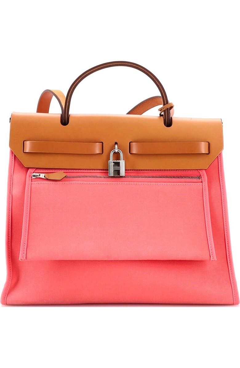 Pre-Owned Hermes Herbag Zip Leather and Toile 31, Alternate, color, Rose Azalee