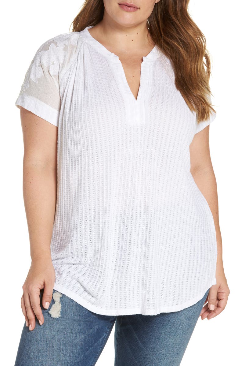 Lucky Brand Floral Drop Needle Cutout Top, Main, color, 