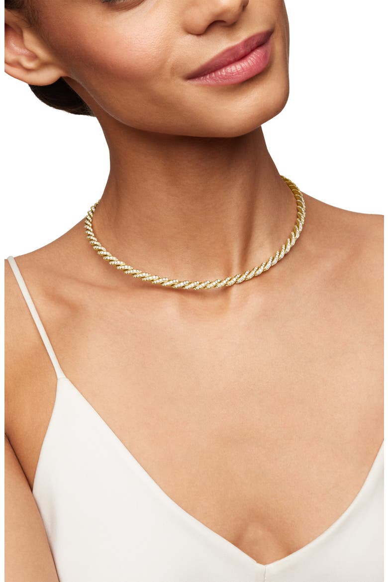 Pavé Flexible 18K Gold Necklace with Diamonds, Alternate, color, YELLOW GOLD/ DIAMOND