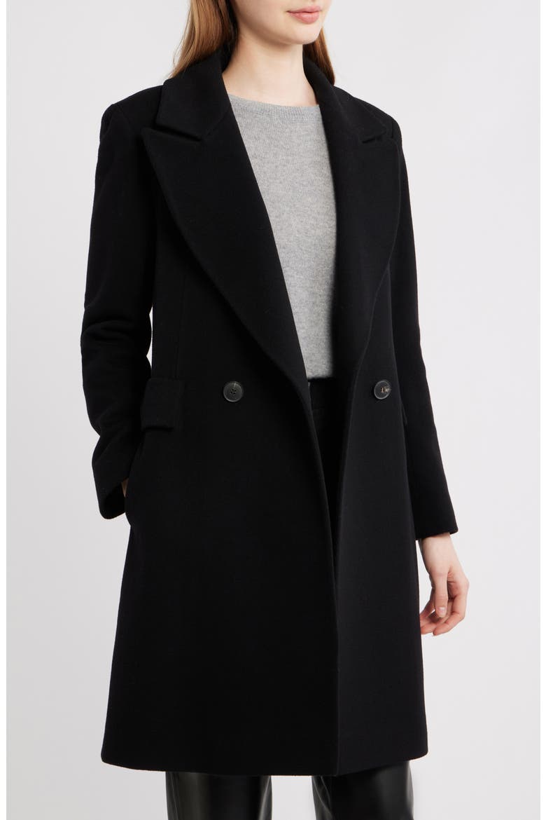 Cara Loro Piana Cashmere & Wool Peak Lapel Coat, Alternate, color, BLACK