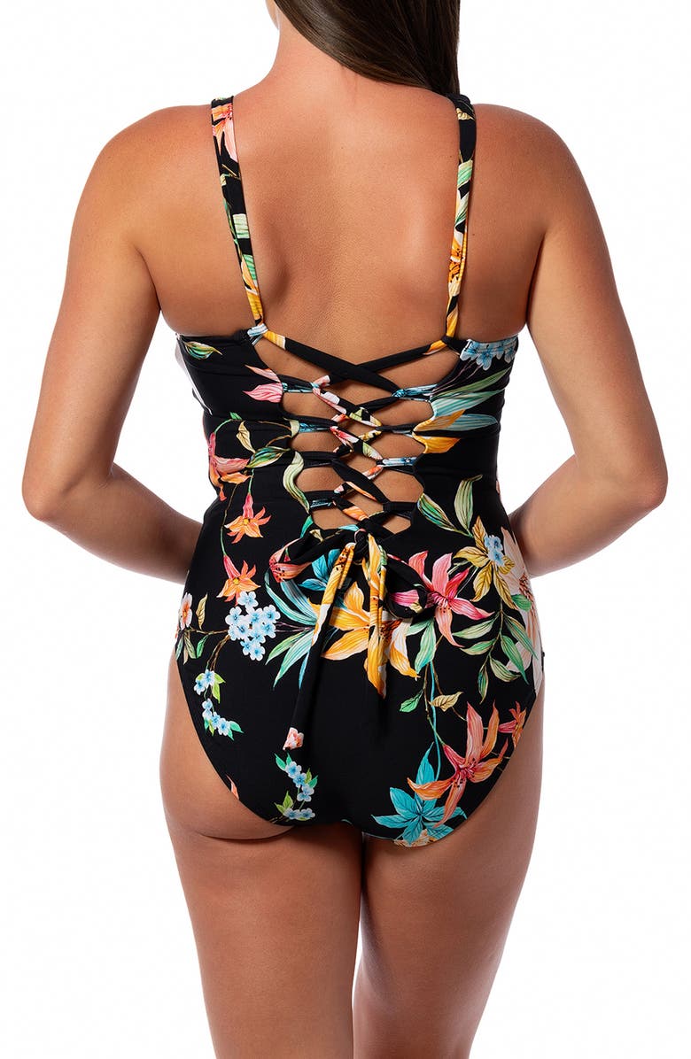 JANTZEN Garden Party High Line One-Piece Swimsuit, Alternate, color, Black