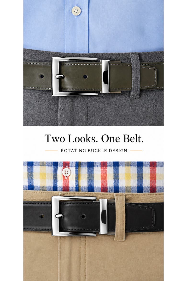 Reversible Leather Belt with Rotating Buckle, Alternate, color, Charcoal/Black