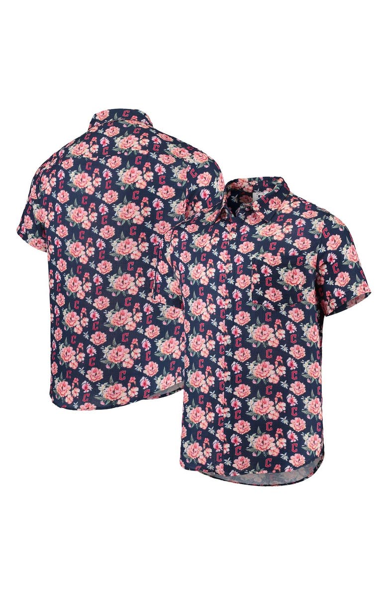 FOCO Men's FOCO Navy Cleveland Guardians Floral Linen Button-Up Shirt, Main, color, Navy