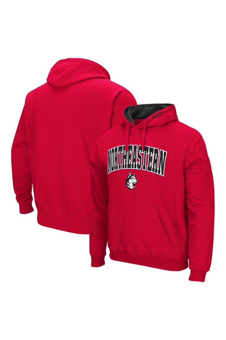 Men's Colosseum Red Northeastern Huskies Arch and Logo Pullover Hoodie, Main, color, Red