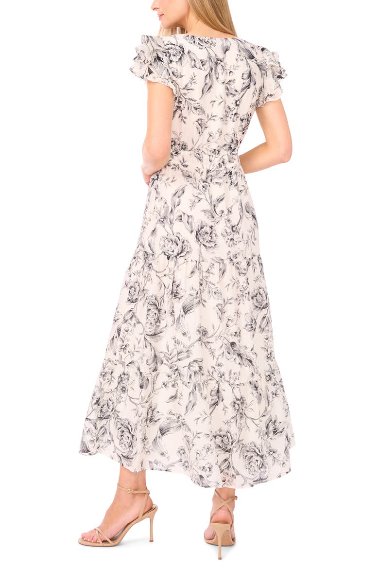 Double Ruffle Sleeve Midi Dress, Alternate, color, RICH BLACK