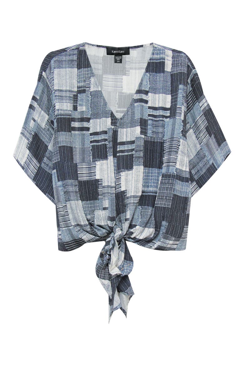 Patchwork Print Tie Front Top, Alternate, color, PRINT