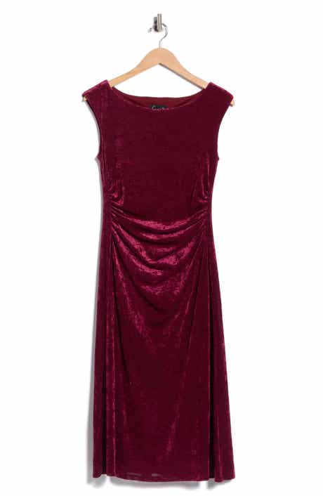 Shirred Waist Velvet Mesh Midi Dress