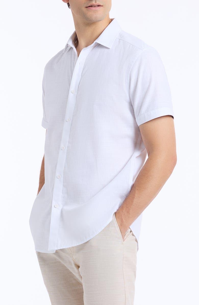 Robert Graham Sutton Linen & Cotton Short Sleeve Button-Up Shirt, Alternate, color, White