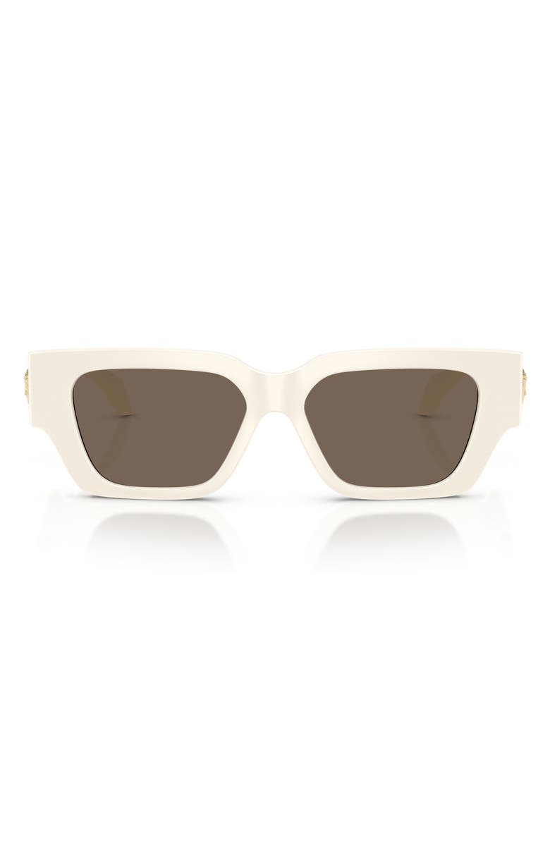 Versace 53mm Square Sunglasses, Main, color, White / Brown