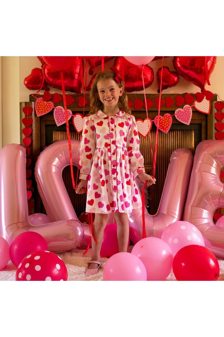 Scatter Heart Button Front Dress, Alternate, color, Pink