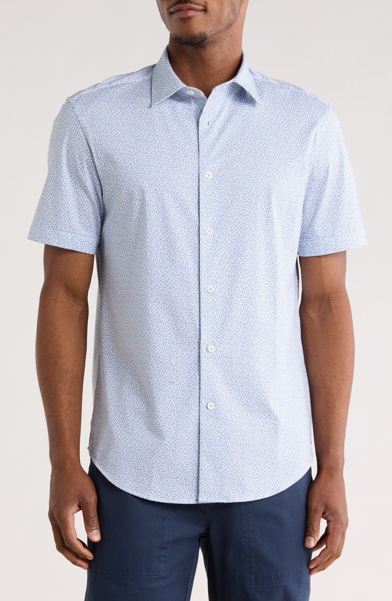Bugatchi Short Sleeve Button-Up Shirt, Main, color, Air Blue