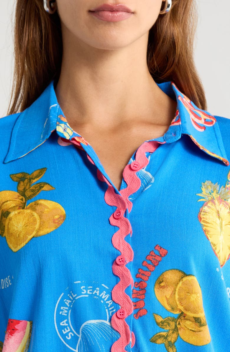 SUGARLIPS Maury Postcard Marnie Button-Up Shirt, Alternate, color, Cobalt-Combo