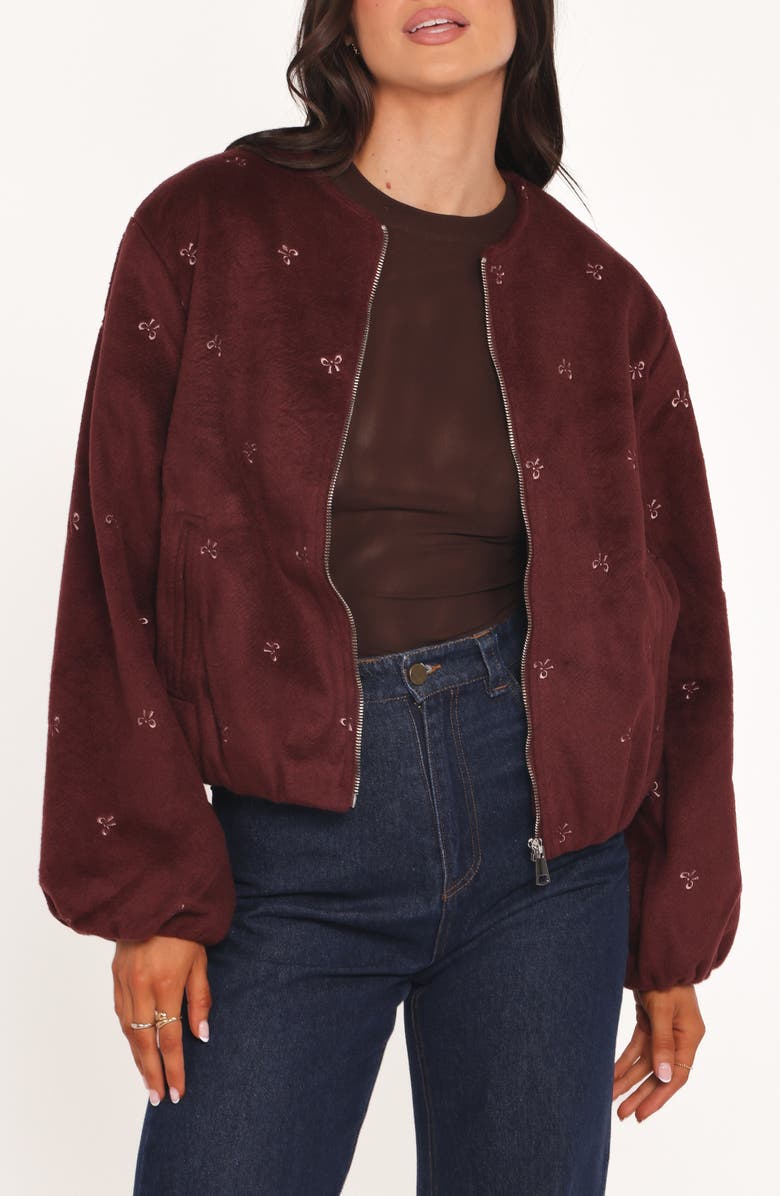 Petal & Pup Marla Crop Bomber Jacket, Main, color, Cherry