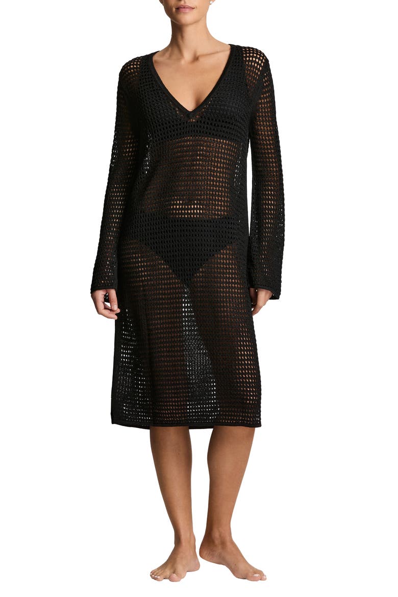 Open Stitch Long Sleeve Cover-Up Beck Dress, Main, color, BLACK