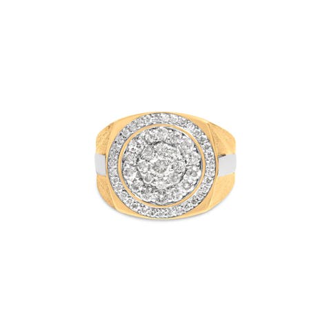 10K Yellow Gold 1 1/2 Cttw Diamond Cluster and Halo Signet Mens Ring