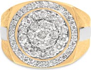 Haus of Brilliance 10K Yellow Gold 1 1/2 Cttw Diamond Cluster and Halo Signet Mens Ring