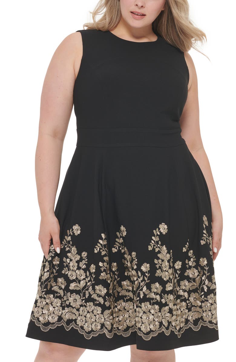 Calvin Klein Embroidered Fit & Flare Dress, Alternate, color,