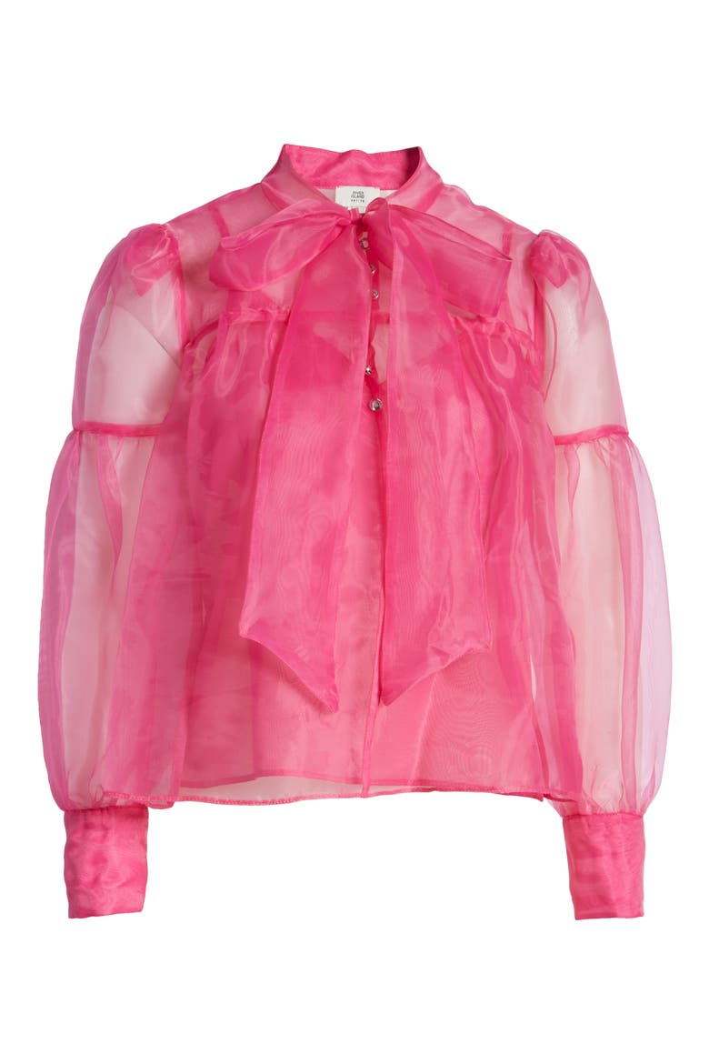 Sheer Organza Bow Neck Blouse, Alternate, color, BRIGHT PINK