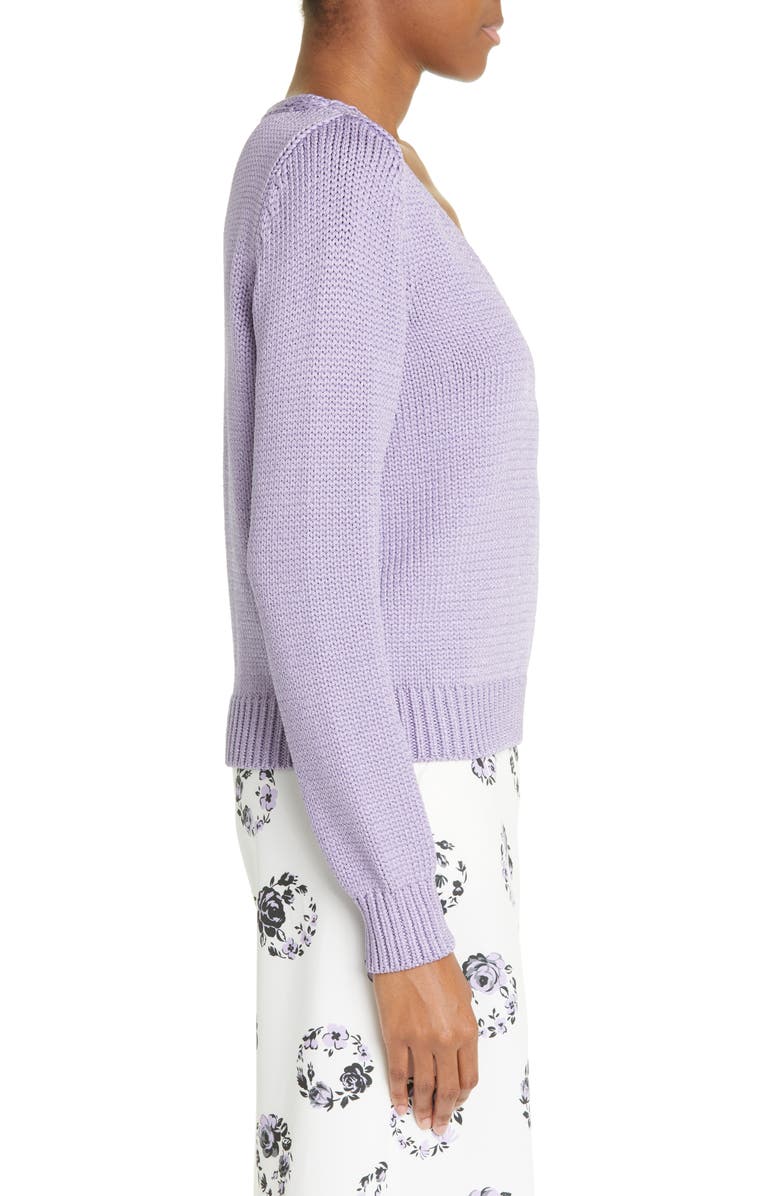 Lela Rose Metallic V-Neck Sweater, Alternate, color, 