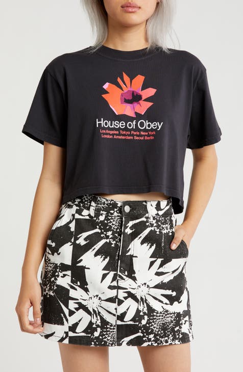 House of Obey Floral Cotton Graphic Crop T-Shirt