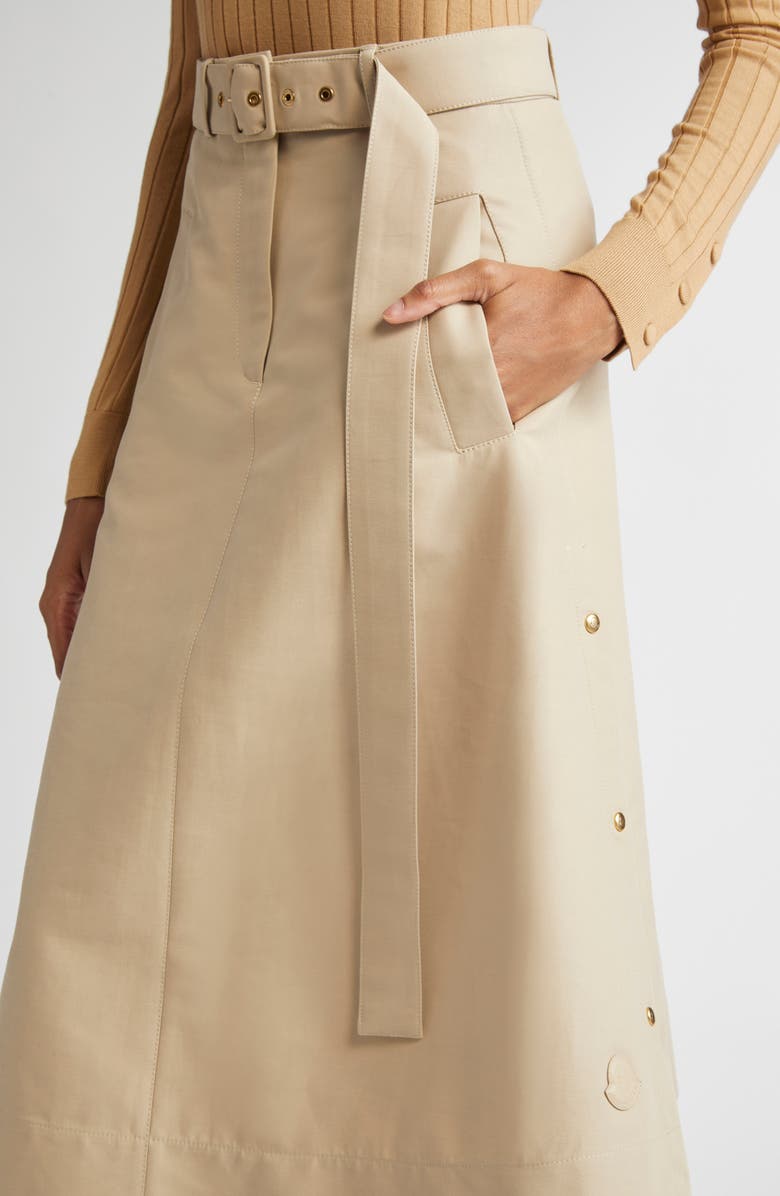 Moncler Belted A-Line Skirt, Alternate, color, Light Mud
