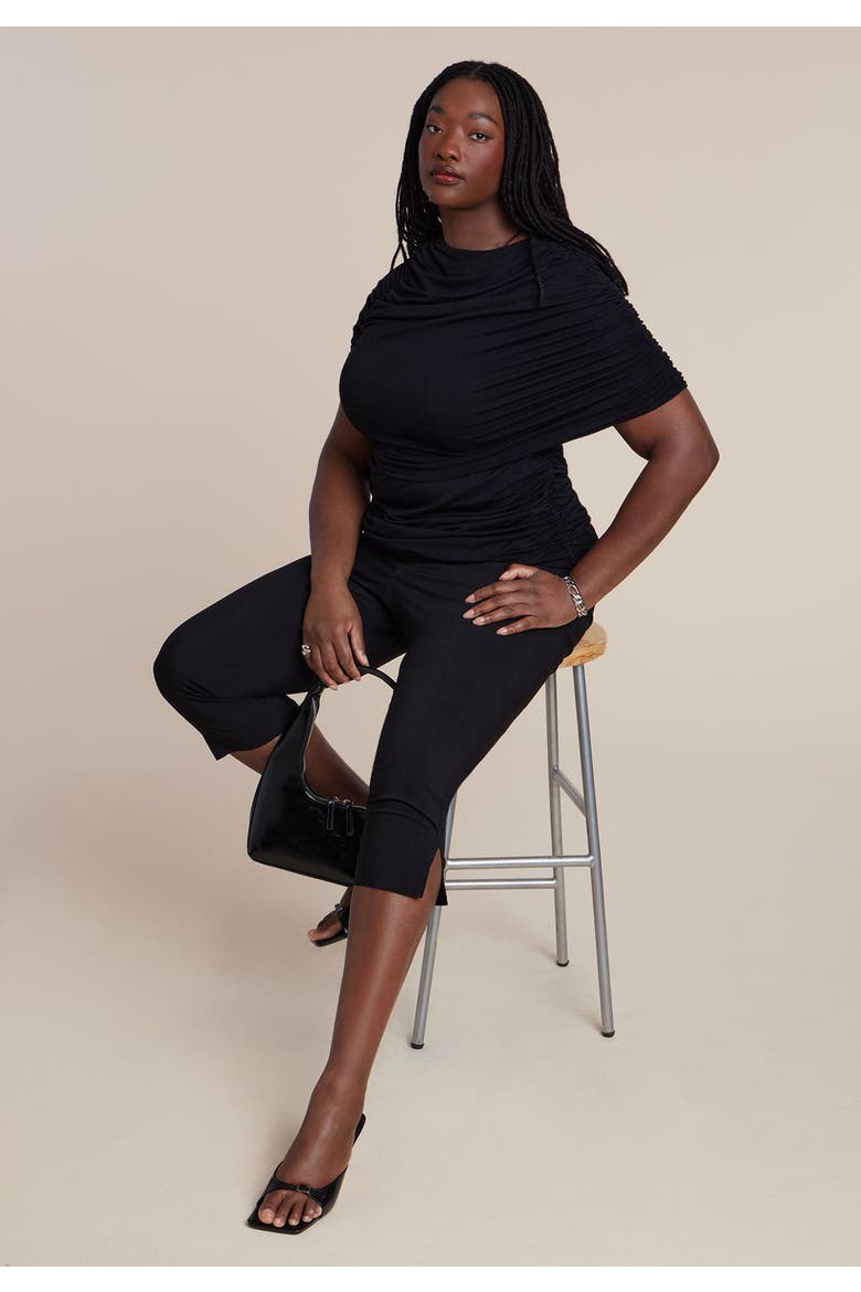 Sleeve Overlay Draped Top, Alternate, color, BLACK ONYX
