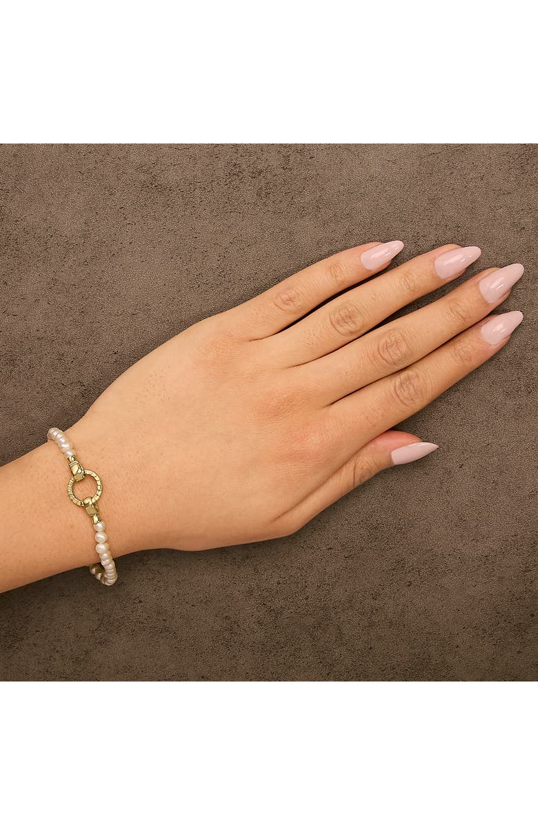 Haus of Brilliance 18K Yellow Gold Vermeil Pearl Infinity Lock Tennis Bracelet, Alternate, color, Yellow Gold Over Silver