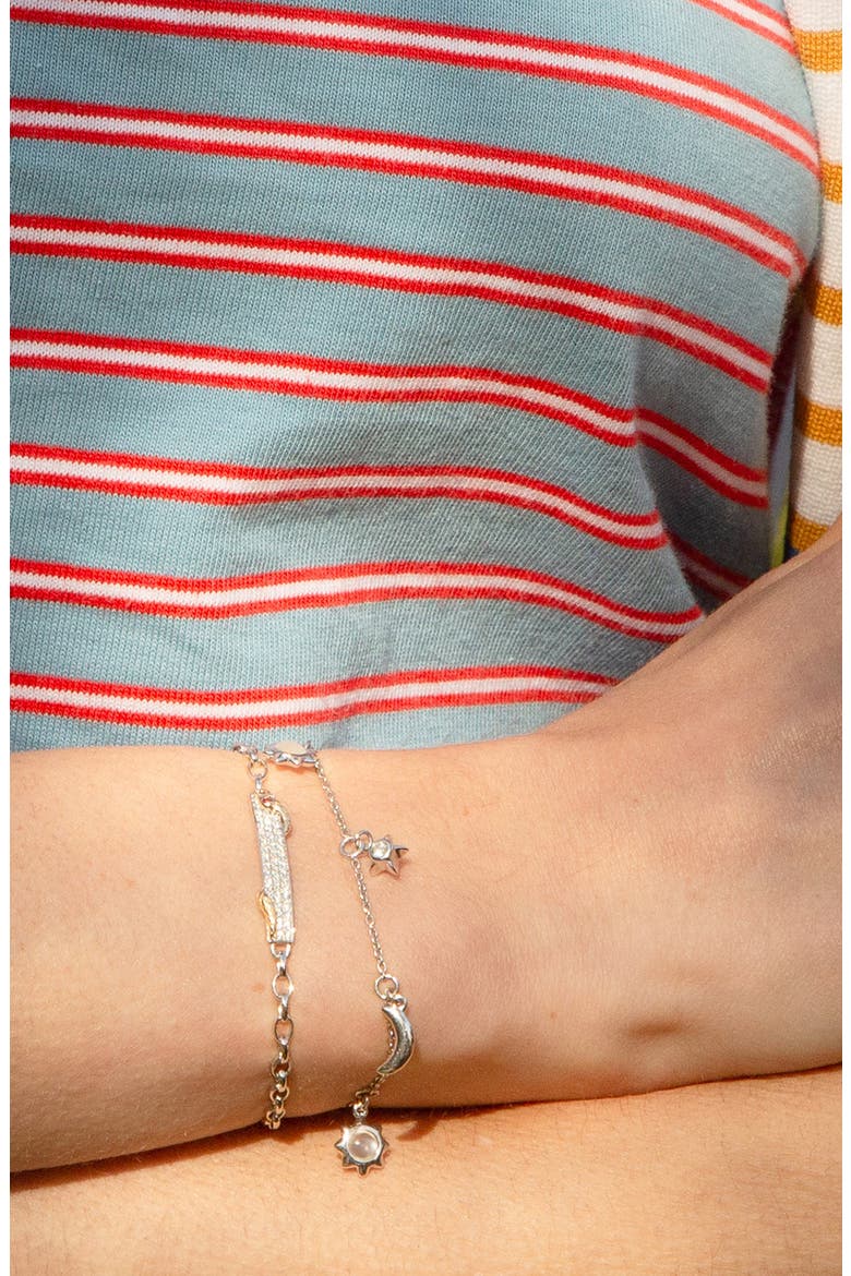 Sun, Moon & Stars White Sapphire & Moonstone Charm Bracelet, Alternate, color, STERLING SILVER