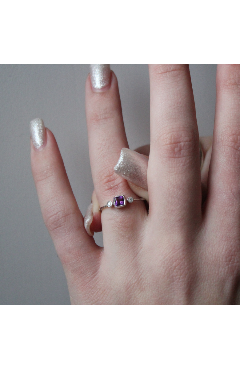 LuvMyJewelry Cushion Cut Amethyst & Diamond Birthstone Ring in 14K Gold, Alternate, color, 