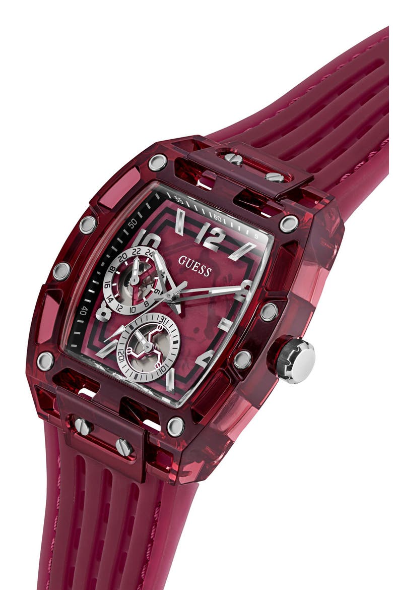 Phoenix Translucent Tonneau Multifunction Silicone Strap Watch, 42mm x 45mm, Alternate, color, RED