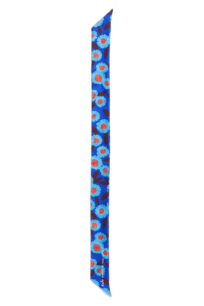 tangier floral silk skinny scarf, Alternate, color, COBALT BLUE