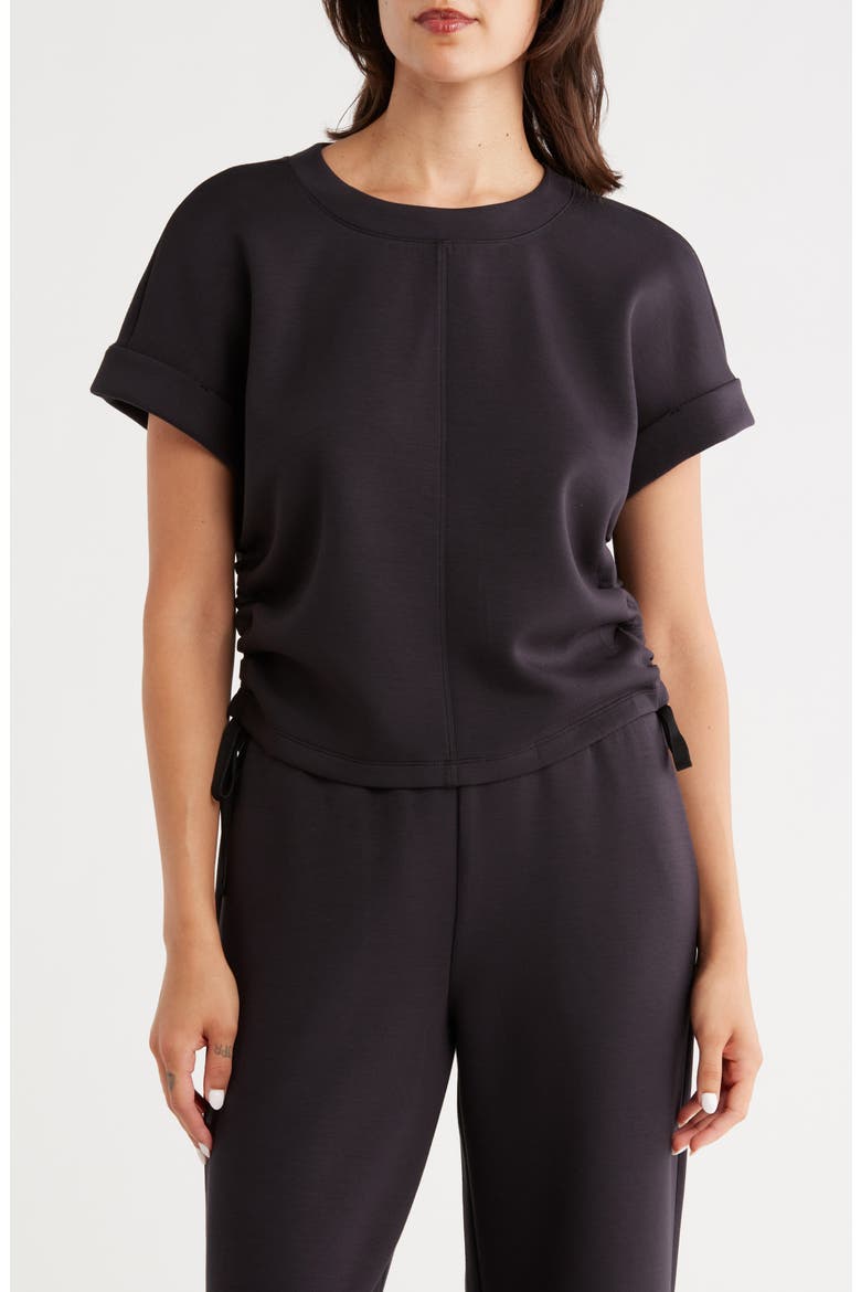Whisper Knit Ruched T-Shirt, Main, color, BLACK